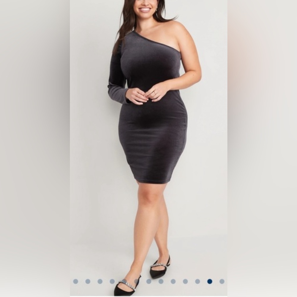 NWT Old Navy Velvet One‎ Shoulder Fitted Mini Dress - Navy, 2X